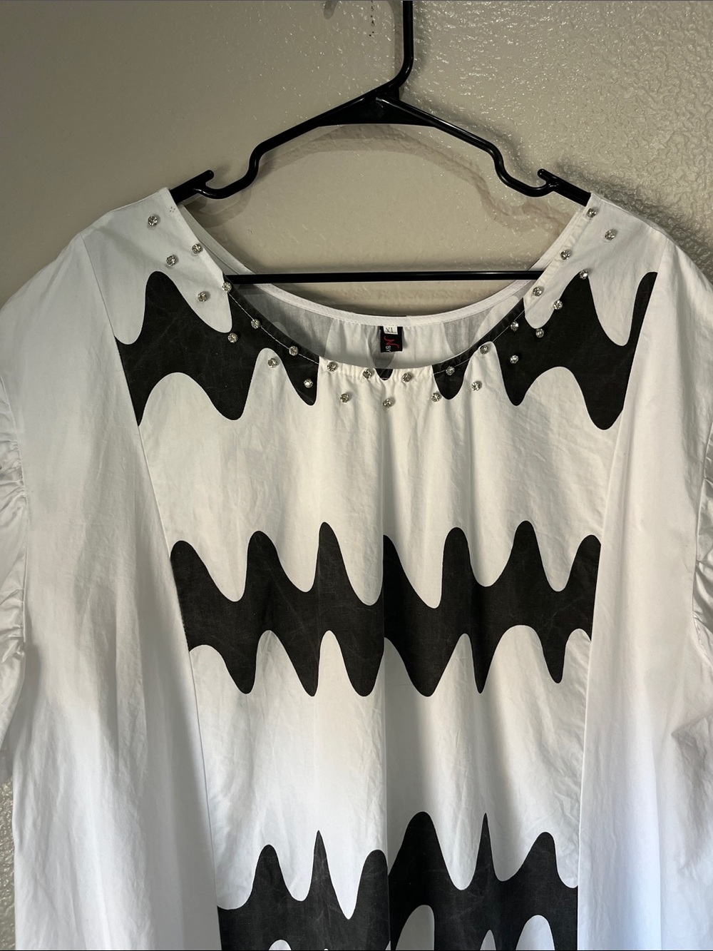 N By Nance White Tunic Dress Black Wave Print and Ruffle Sleeves Sz XL TC0344 - Picture 5 of 9